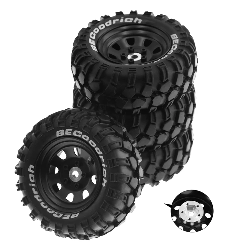 4Pcs 93Mm Metal 1.9Inch Beadlock Wheel Rim Rubber Tire Set For 1/10 RC Crawler Car Traxxas,12Mm Adapter