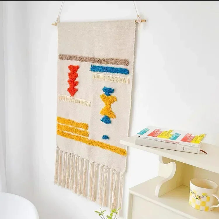 Indian Handmade Weaving Homestay Tassel Tapestry Decoration Nordic Electric Meter Box Hanging Painting Fabric Background Bedroom