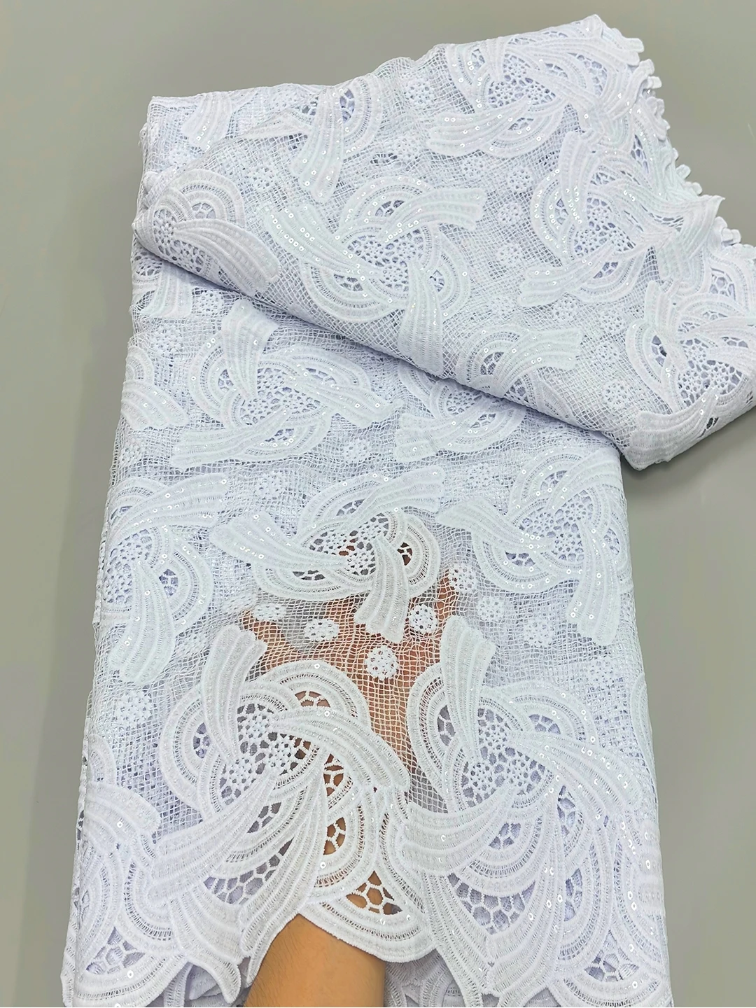 Pure White African 2024 High Quality Water Soluble Sequins Lace Fabric Nigerian Guipure Cord Lace Fabric For Women Party Dresses