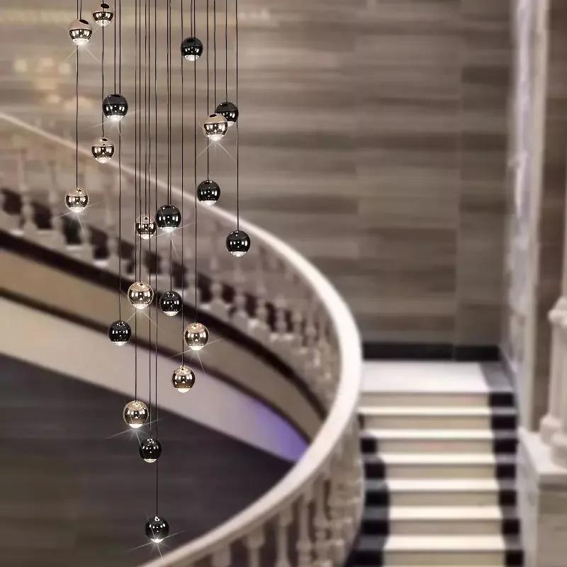 

New Nordic stair chandelier modern simple villa duplex space ball living room dining room light luxury rotating lamp
