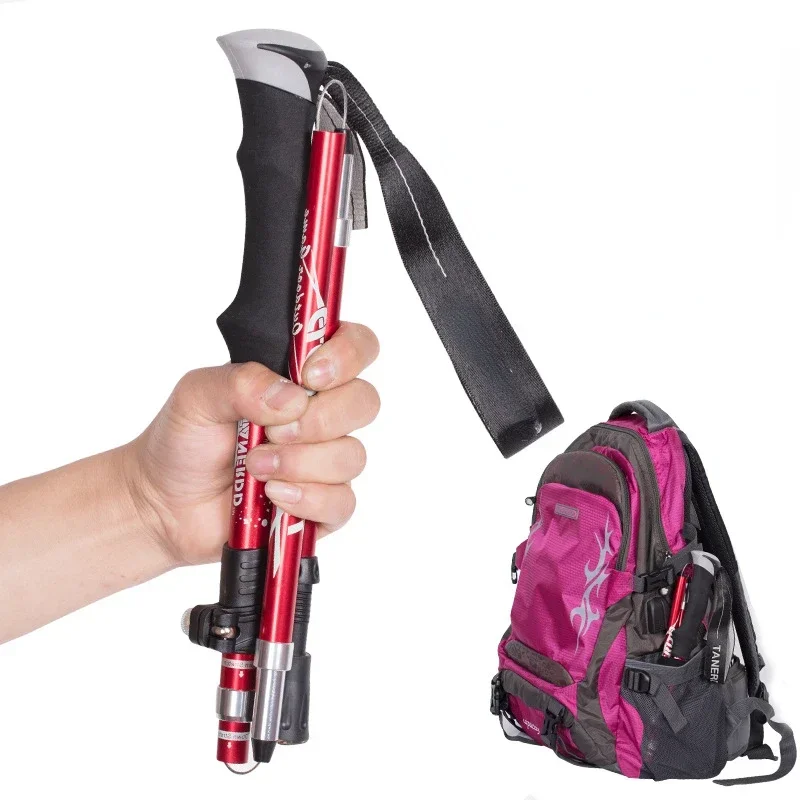 5-Section Outdoor Fold Trekking Pole Camping Portable Walking Hiking Stick For Nordic Elderly Telescopic Club Easy Put Into Bag