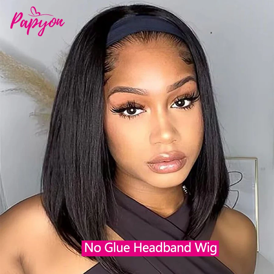 Perruques bandeau 180% cheveux humains Bob bandeau perruques pour femmes facile à mettre et à mettre perruques courtes perruques droites perruque faite à la Machine