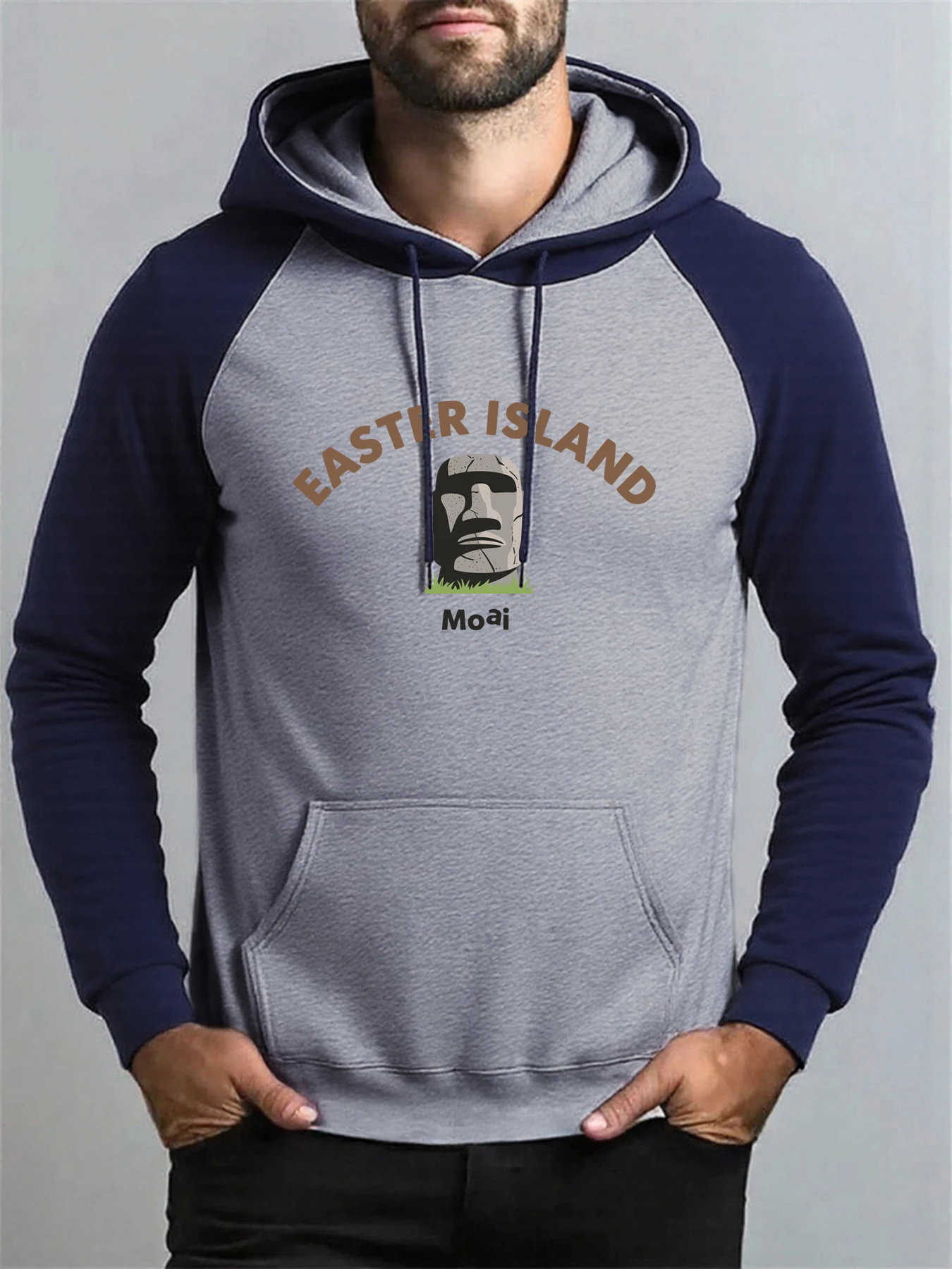

Easter Island Moai Print Men Raglan Hoody Fleece Warm Hoodies Fashion Hip Hop Streetwear Pocket Loose Casual Man Clothing