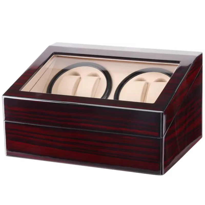 2026 Factory Hot Sale Leather Lacquer Automatic 4 Watch Winder with 6 Watch Storage Case Motorized Wooden Watch Boxes