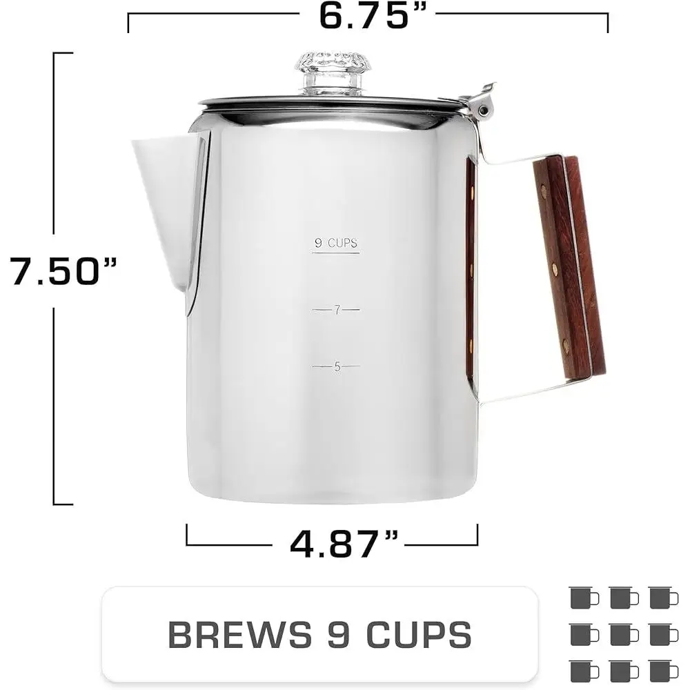 الفولاذ المقاوم للصدأ Percolator إبريق قهوة التخييم صانع القهوة غسالة صحون آمنة Stovetop القهوة بروير مع سطح زجاجي مدى الحياة