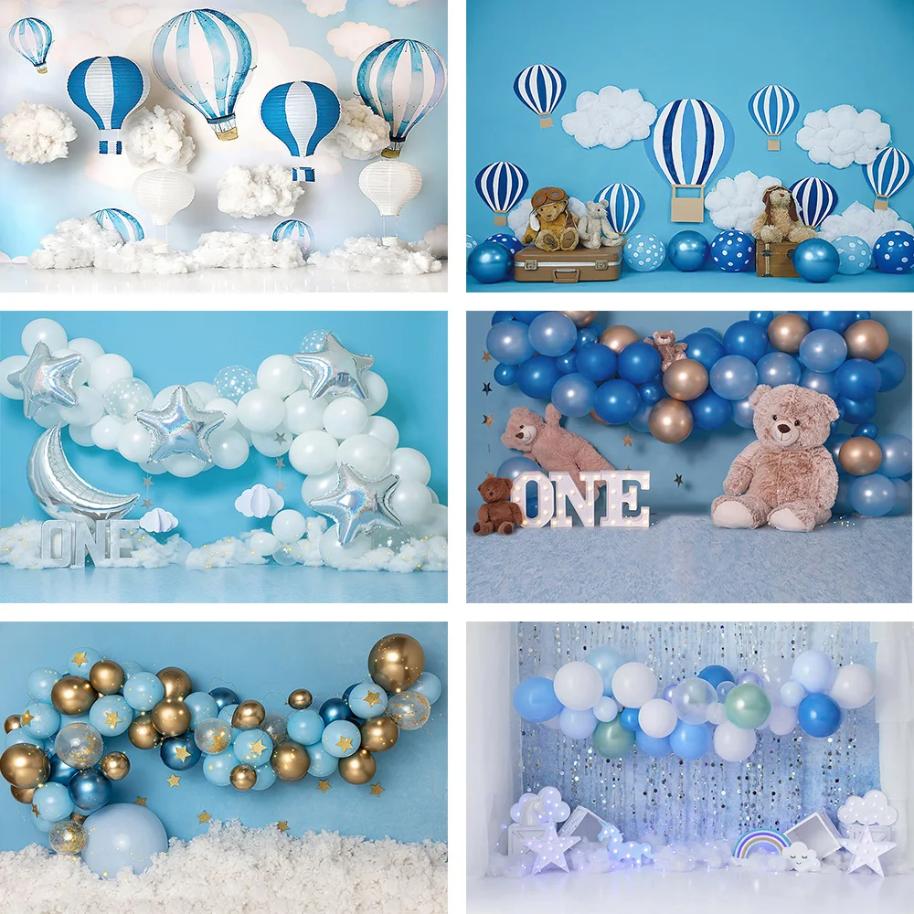 

Avezano Blue Balloon Stars Photography Background Newborn Boy 1st Birthday Portrait Decor Cake Smash Backdrop Photo Studio Props