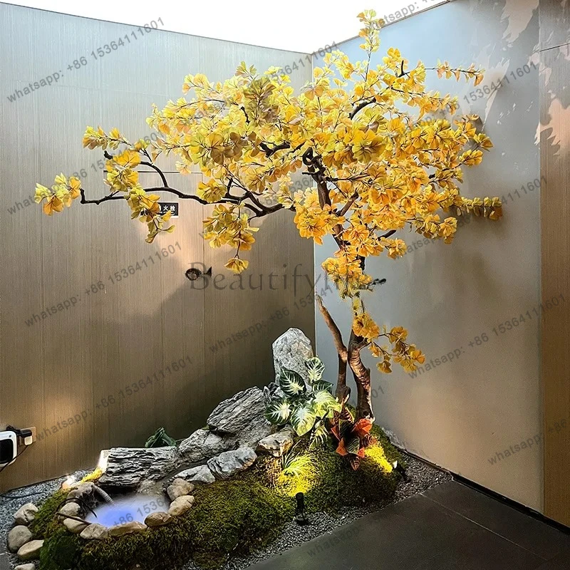 high-end ginkgo tree simulation green plant indoor and outdoor simple landscape landing large ornament