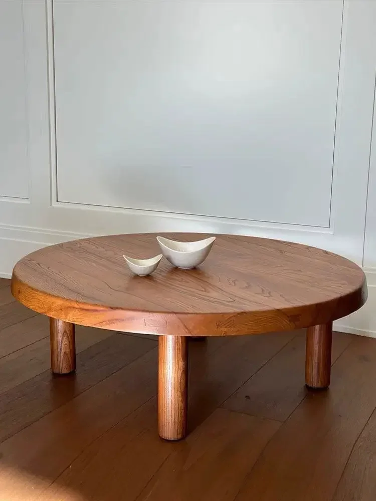 AAMedieval solid wood simple coffee table, household retro small round table small apartment living room B & B model room tea ta