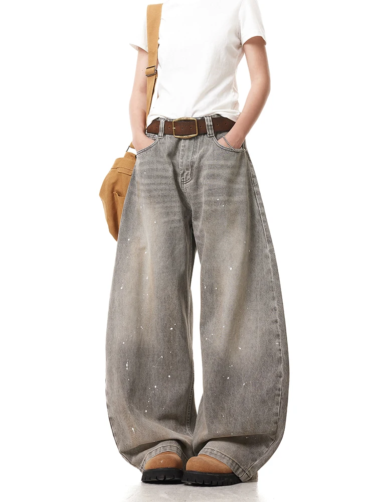 

American Retro Splashed Ink Denim Jeans Men Women Design Sensation High End Feeling Knife Pants Floor Length Slimm...