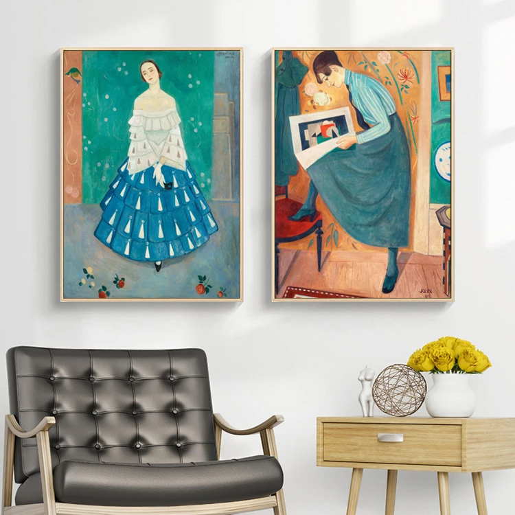 Blue dress girls abstract art niche decorative art retro Nordic style living room decorative painting