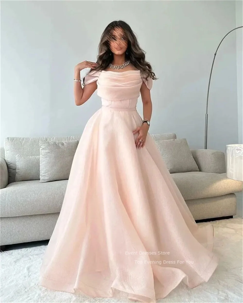 LISM Blush Pink Prom Dresses a-line lunghezza del pavimento abiti da festa abiti da sera lunghi abiti da ballo Arabric saudita 2024 per le donne