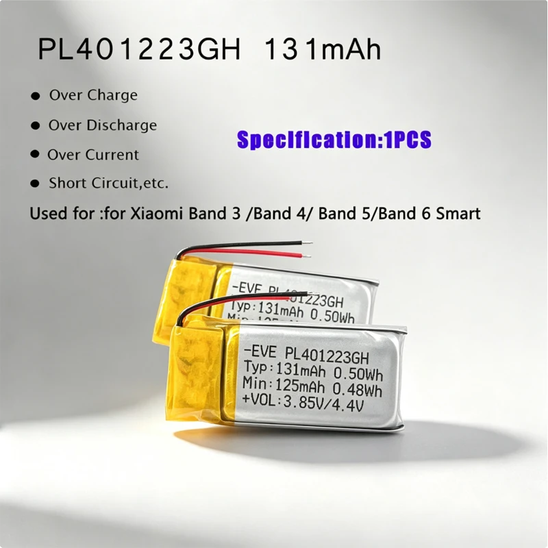 PL401223GH 131mAh Lithium Polymer Batteries for Xiaomi Band 3 4 5 6 Bracelet Two Wires Need To Be Welded Replacement Battery