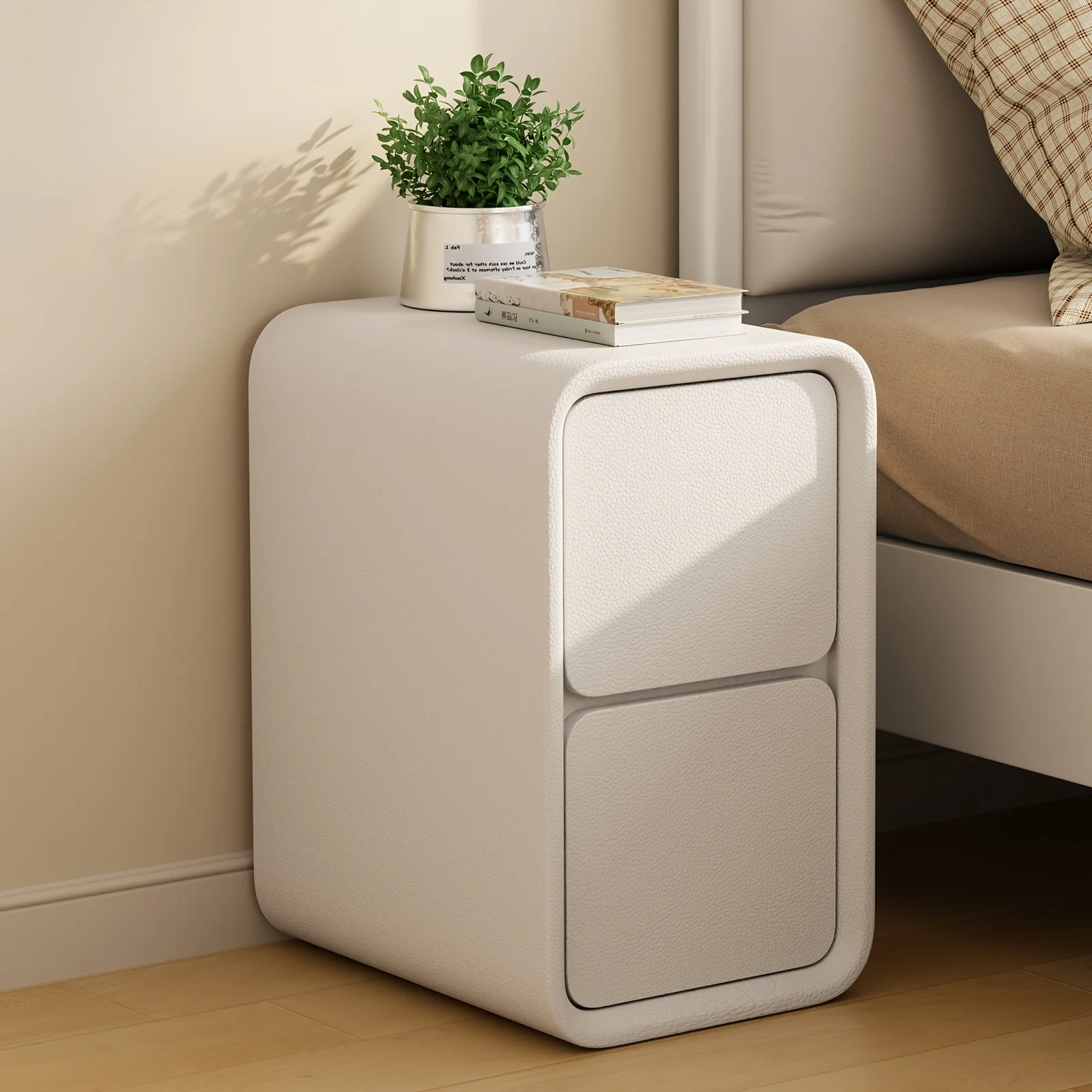 Armoire de chevet flottante moderne – Rangement en bois dur blanc massif avec tiroirs à fermeture douce