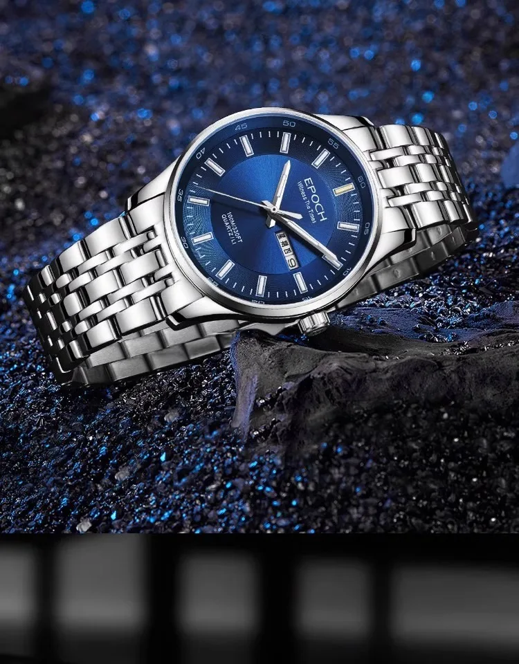 EPOCH Heren Quartz Horloge Lichtgevend 10 jaar Lithiumbatterij WR100M Saffier Datum Dag Militair Horloge 38 mm