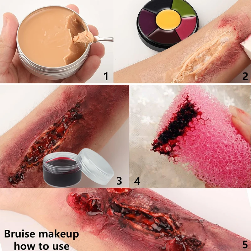 SFX Makeup Kit Face Body Paint Halloween Special Effects Stage Wound Skin Scars Wax with Spatula Stipple Sponge Fake Special