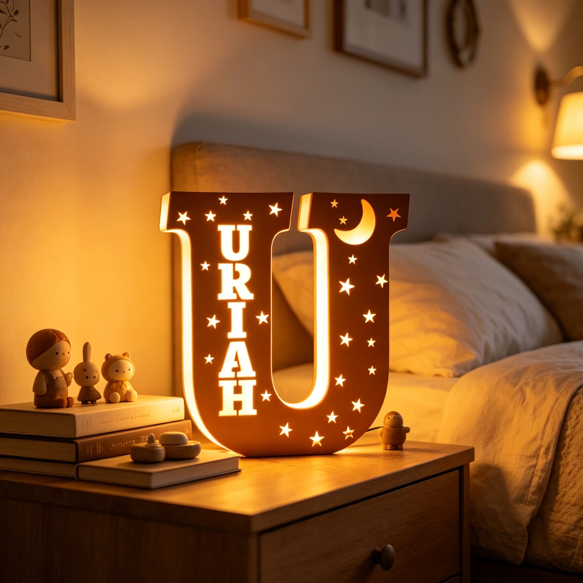 1Pc Custom USB Powered Wooden Alphaet Name Light Sign Ornament,Home Room Decor,Wedding Birthday Anniversary Graduation Gift