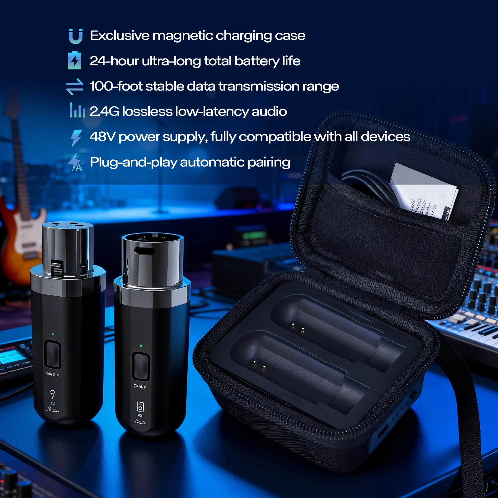 Rowin Professional Microphone Wireless Converter XLR Magnetic Charging Box Transmitter Receiver for Dynamic/Condenser Microphone