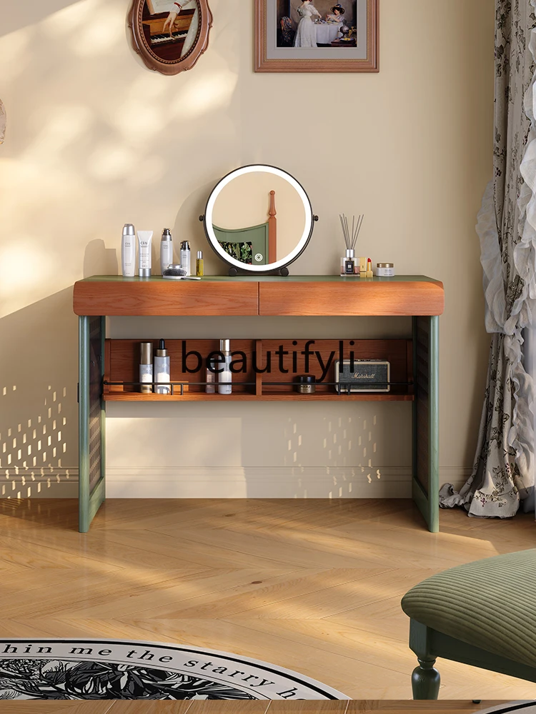 

French retro small apartment bedroom real high-end American multi-functional simple dressing table