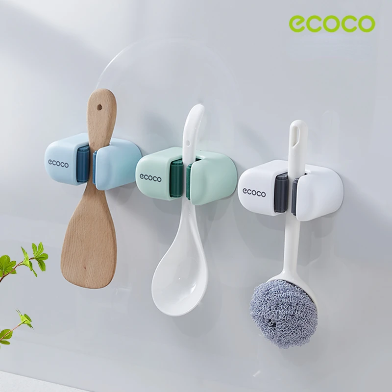 ECOCO Mop Hook Wall Clip Free Punching Glue Strong Sticky Hook Bathroom Wall Hanging Broom Mop Clip Fixed Artifact Bathroom