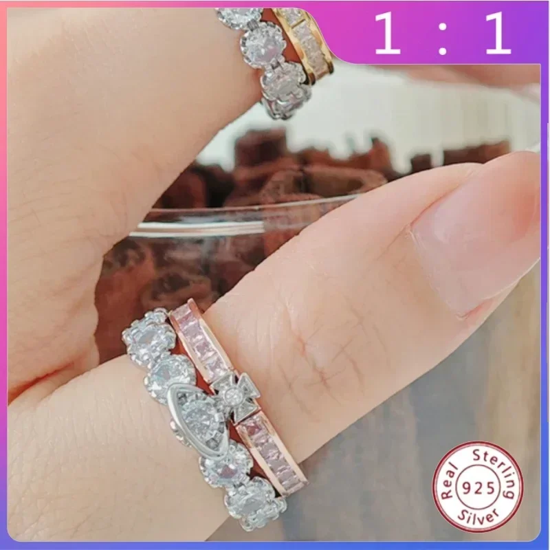 

1：1Star Boutique Jewelry Store S925 Pure Silver Double Layer Full Diamond Saturn Ring for Women Detachable