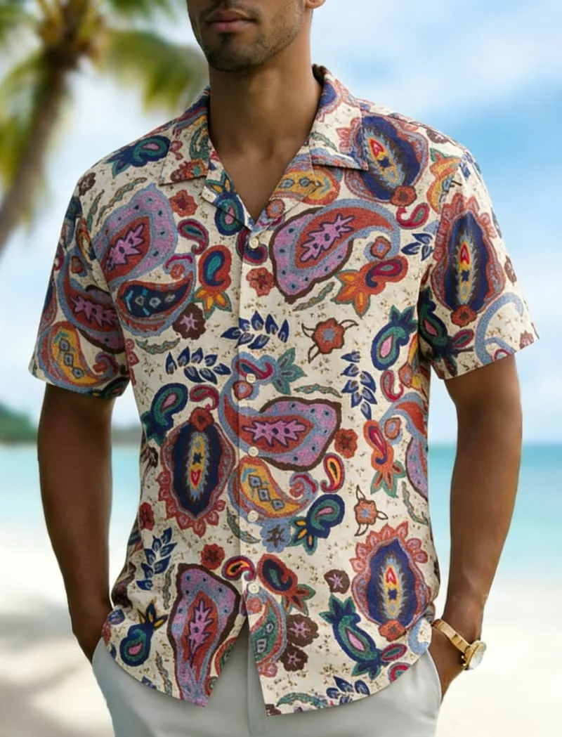 

Men's Exotic Cultural Totem Print Shirt, Versatile Casual Wear for Daily Commute, Office Casual, Summer Vacations & Beach