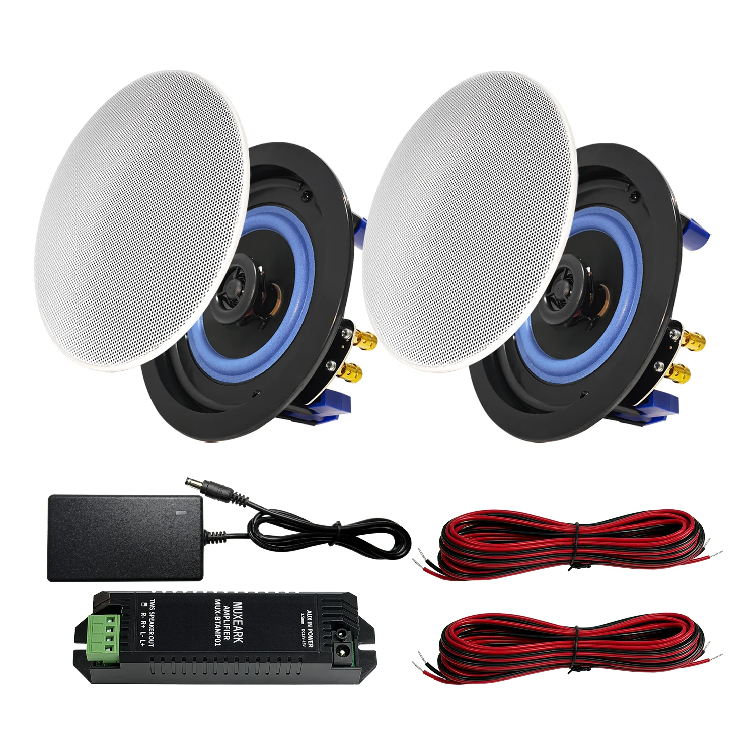 MUXEARK 2PCS 4 Inch Home Audio 160W Ceiling Bluetooth Speaker Home Recessed Speaker System For Indoor Kitchen Bedroom Bathroom