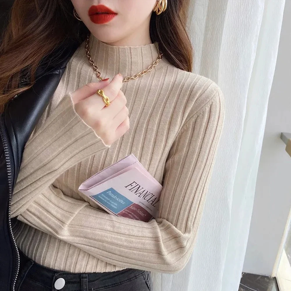 Women's High Collar Long Sleeve Sweater T Shirt With S-XL Blue Rose Casual Outfits For Daily Wear Get Noticed Korean Fashion Top