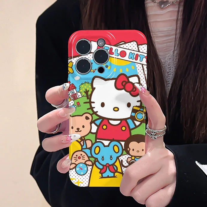 만화 헬로키티 아이폰 휴대폰 케이스, 렌즈 보호, 광택 HD 하드 PC 커버, 아이폰 16, 15, 14, 13, 12, 11 프로 맥스, XS, XR, XS맥스, 7, 8 플러스