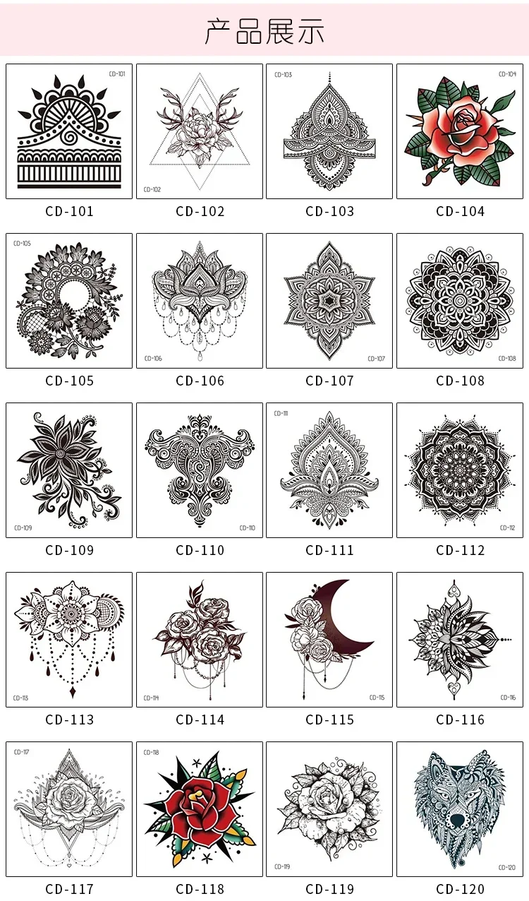 20 листов, индийские татуировки-наклейки с цветком мандалы хной для женщин и девушек, искусственная татуировка на большие руки, временные татуировки на заказ