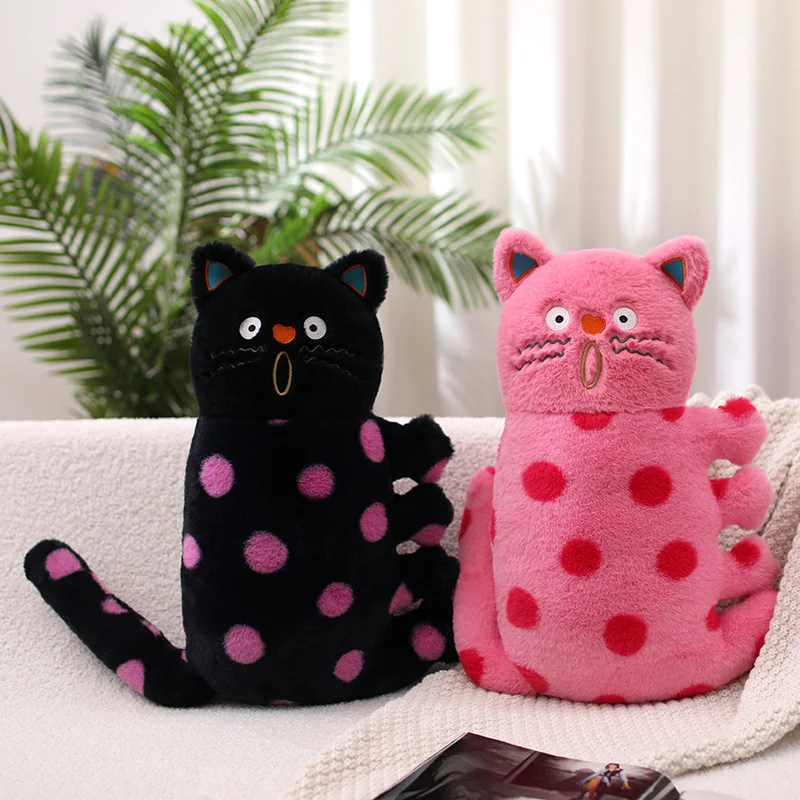 45/60cm Funny Emoticon Polka Dot Cat Plush Toy Cute Pink Black Polka Dot Cat Plush Pillow Decorate Girls Bedroom