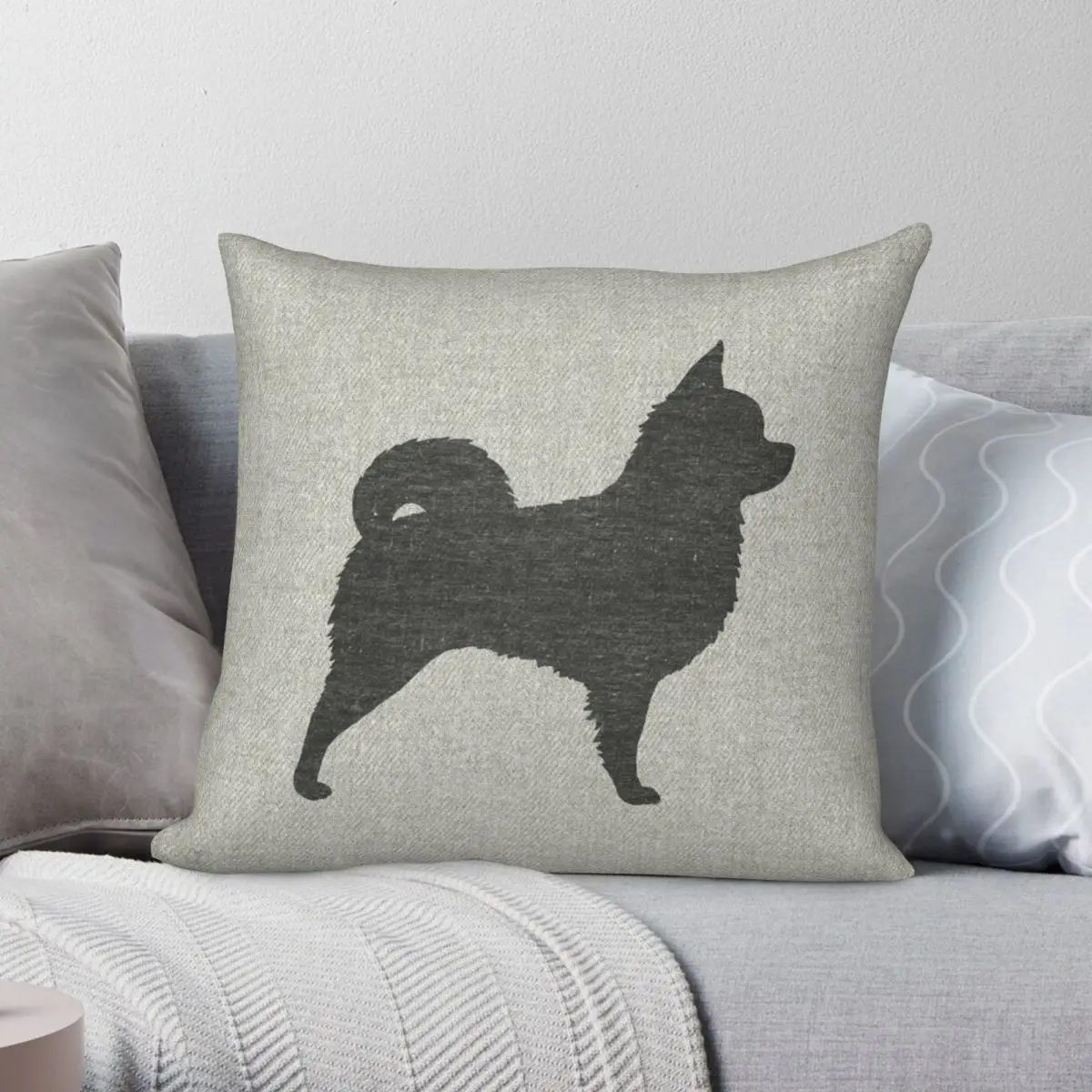 Black Longhaired Chihuahua Square Pillowcase Polyester Linen Velvet Pattern Zip Decorative Sofa Seater Cushion Cover