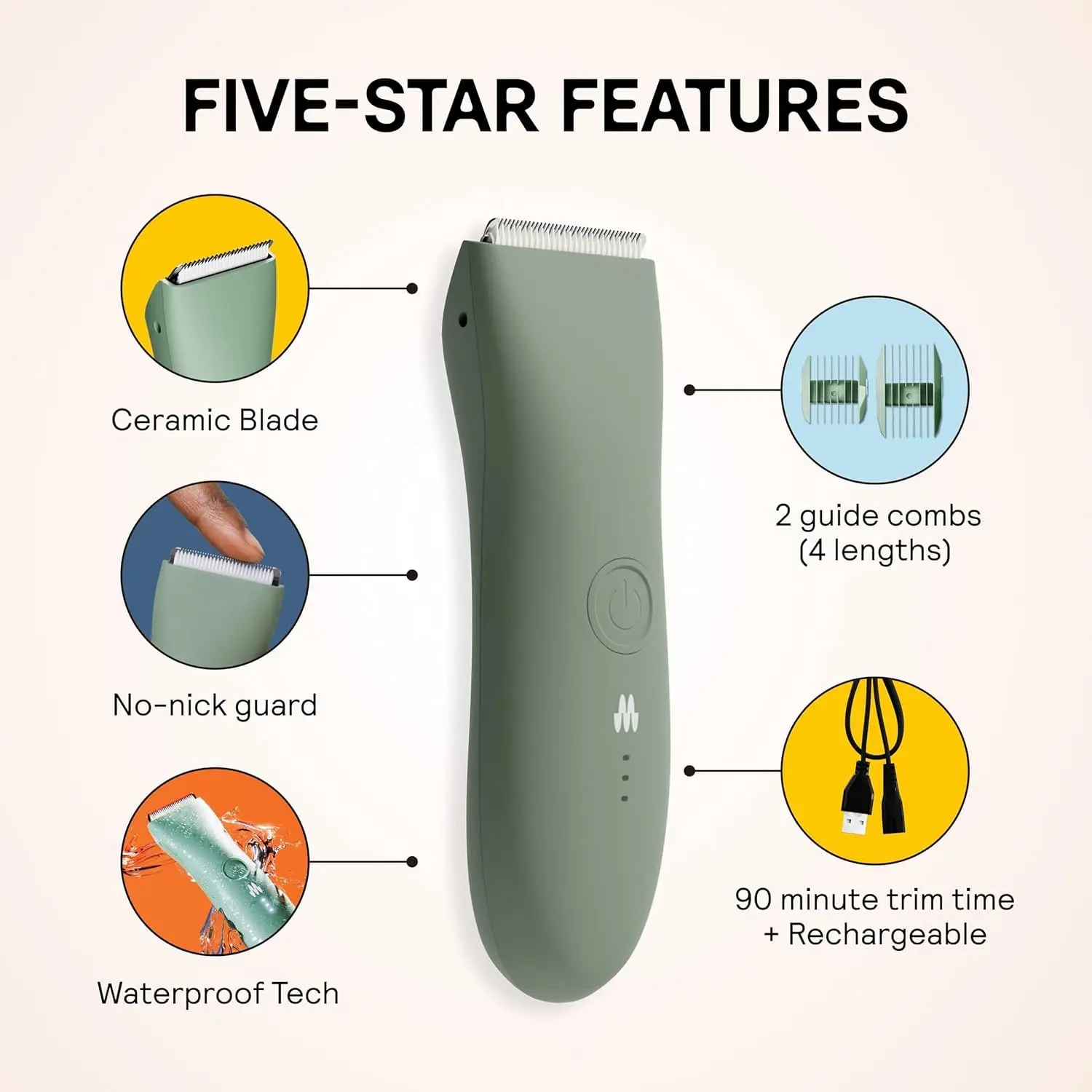Original Body Hair Trimmer for Men &Women Rechargeable and Waterproof Shaver for Pubic Area,Chest,Back,Underarms and Bikini Line