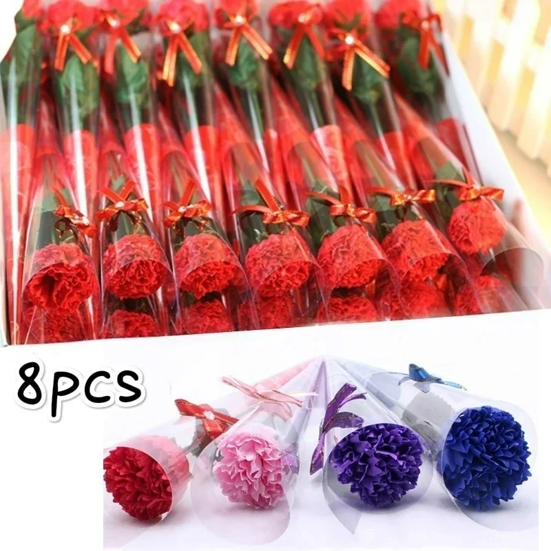 8pcs/lot Artificial Bath Carnation Soap Flowers Mother's Day Gift Party Decoration Valentine's Day Gift