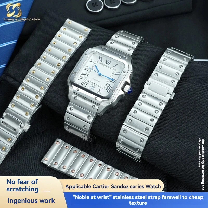 

Solid stainless steel men's and women's watch chain For Cartier Santos series watch WSSA0010 silvery 21mm accessories