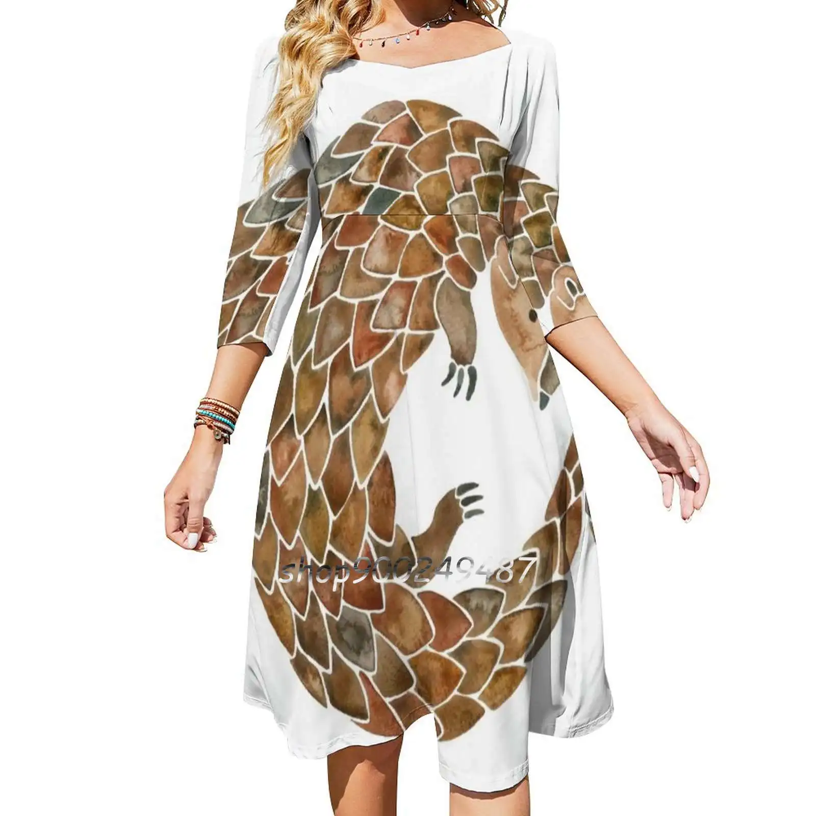 Pangolin Sweetheart Knot Flared Dress Fashion Design Large Size Loose Dress