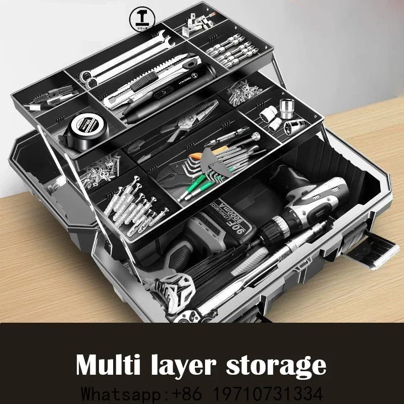 

Greener 3 Stage Thickened Tool Hard Case Folding Storage Box Professional Electrician Maintenance Portable Shockproof Tool Boxes