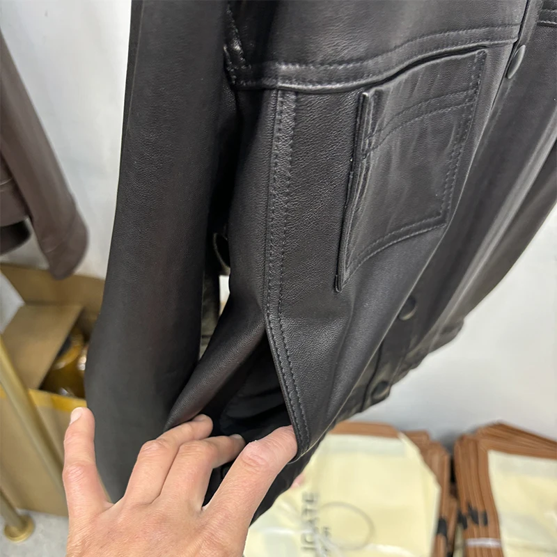 2025 frauen Frühling Schwarz Echtem Schaffell Leder Kurze Jacke Mantel Herbst Lose Echt Leder Mantel