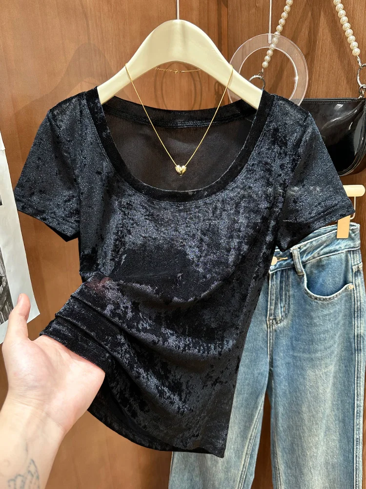 

Женская летняя тонкая блузка из ледяного шелка и вельвета Bla Diamond Me ort Sve, корейский стиль, для повседневной носки