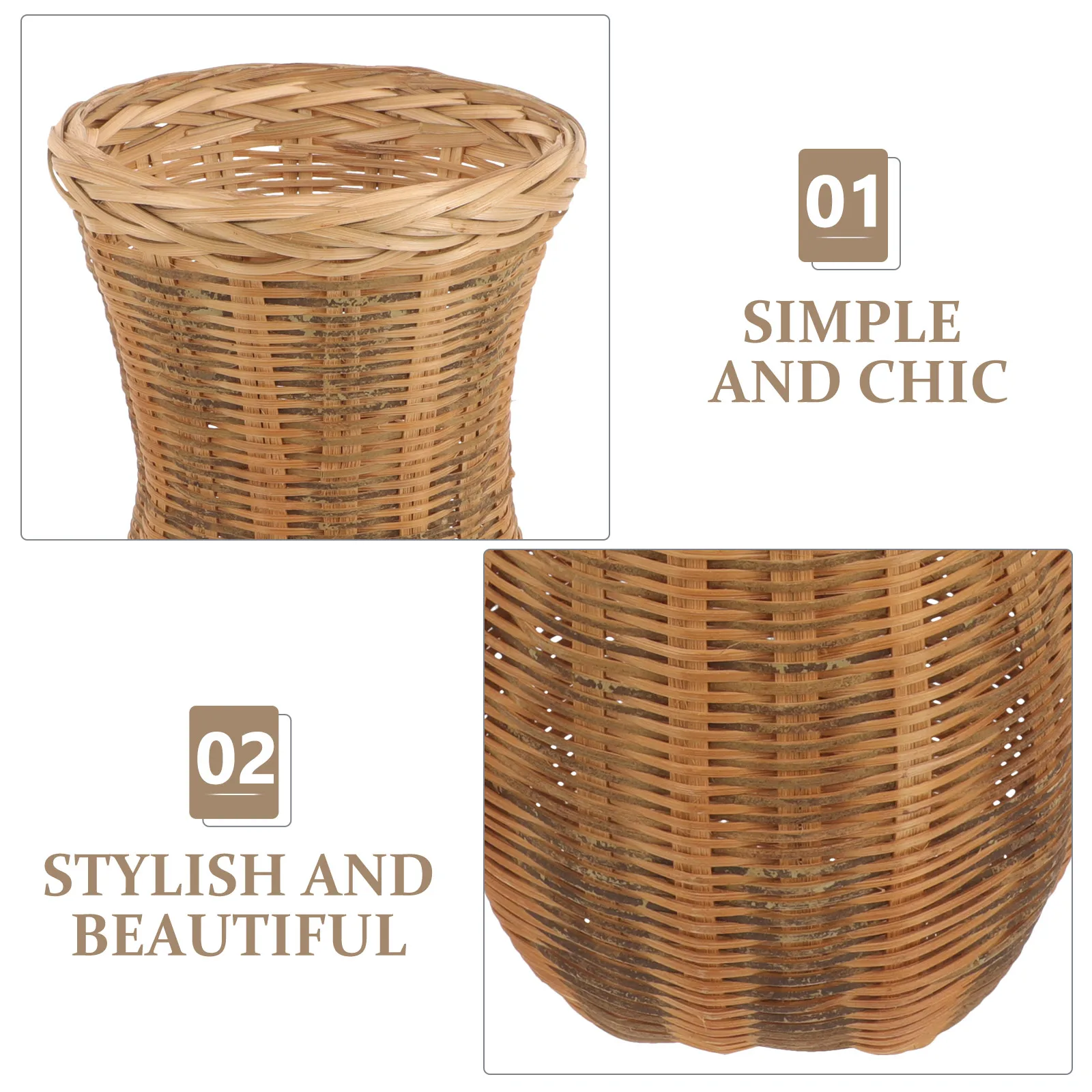 

Stylish Bamboo Woven Decorative Flower Arrangement Desktop Style Office Flower Basket Portable Rustic Vase