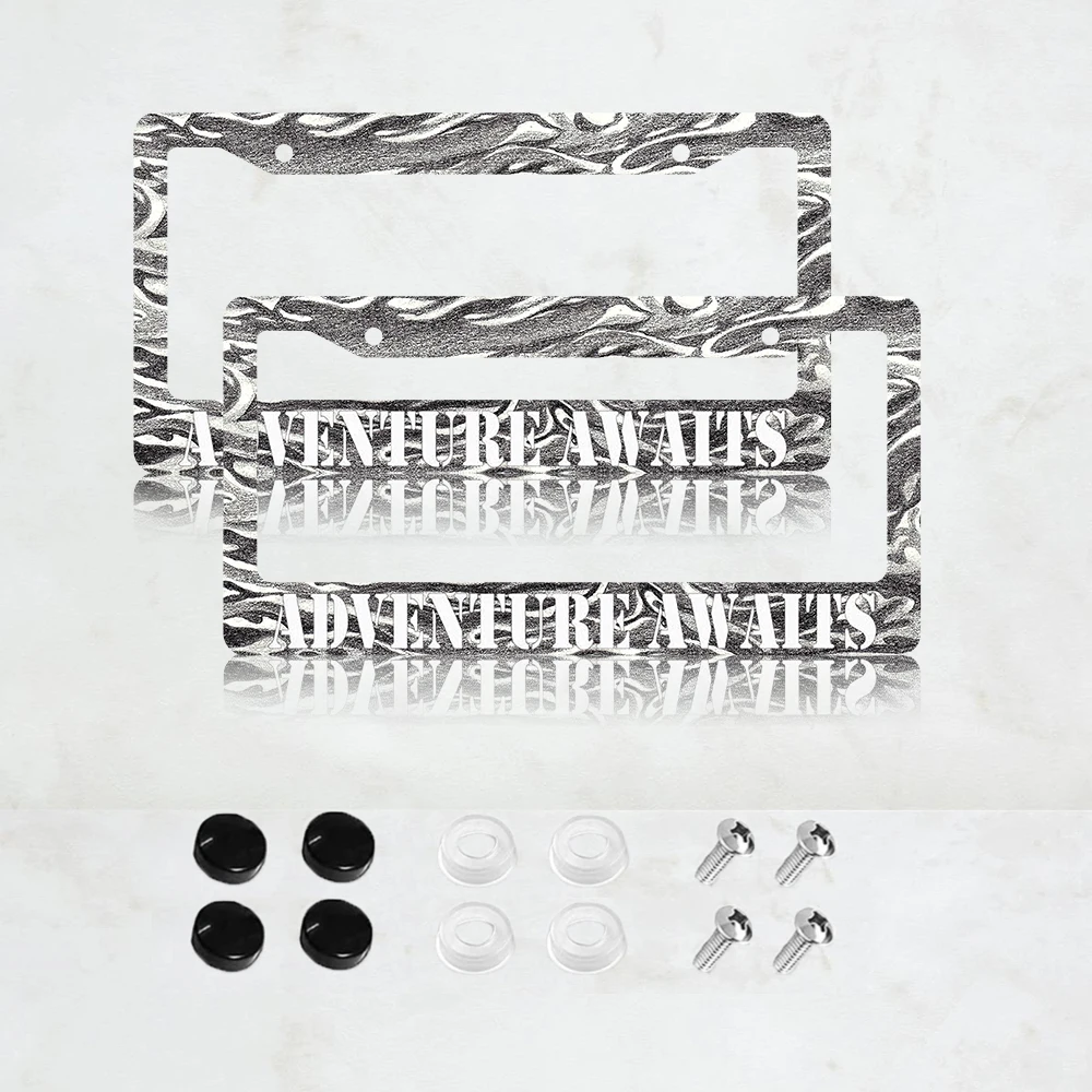 إطار لوحة ترخيص Adventure Waits - إطارات علامات السيارة المصنوعة من الألومنيوم لتزيين السيارة من الجبال الأمريكية #2