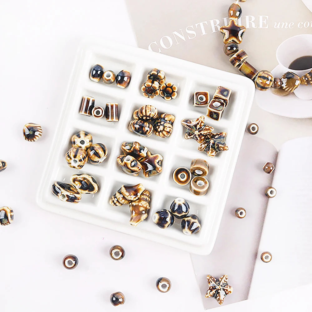 Ceramic Brown Series Geometry Multiple Shapes Loose Beads Handmade DIY Bracelet Necklace Beads Jewelry Making Materials