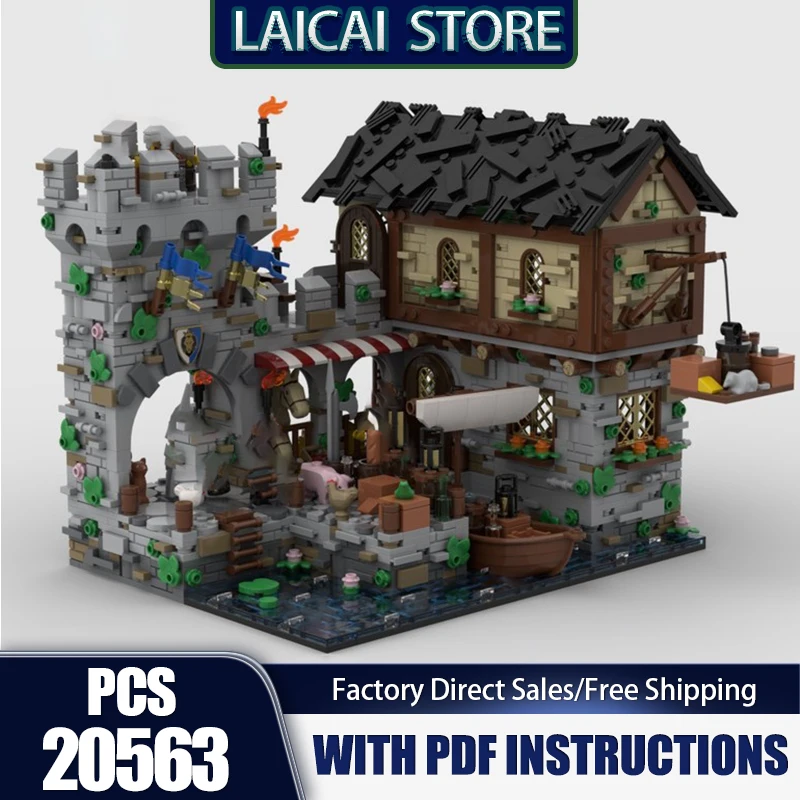 مدينة شارع عرض نموذج Moc قوالب بناء القرون الوسطى هاربور القلعة نموذج التكنولوجيا وحدات DIY المشهد كتلة هدية عيد الميلاد اللعب