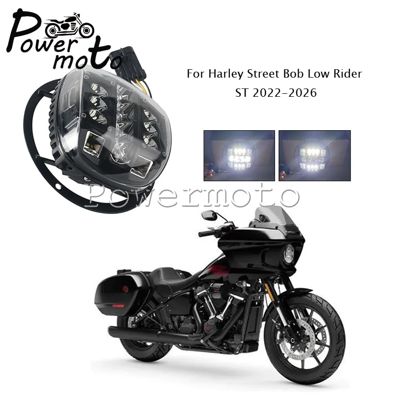 LED Headlight With Clear Plastic Lens Aluminum Shell Steel Frame 12PCS 10W LED Chips FHarley Street Bob Low Rider ST 2022-2026