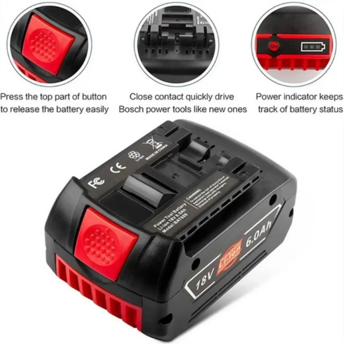 

New for Bosch 18V Battery 6.0Ah Electric Drill 18V 6000mAh Rechargeable Li-ion Battery BAT609 BAT609G BAT618 BAT618G BAT614