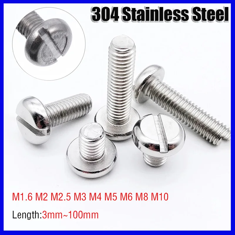 2-30pcs 304 Stainless Steel Slotted Cylindrical-head Screws, Slotted Screws, Round-head Bolts, Gb67 Slotted Bolts M1.6~m10