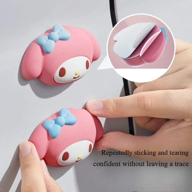 2PCS Sanrio Door Anti-Collision Strips My Melody Cute Silicone Scratch Resistant Stickers for Rearview Mirror Protection
