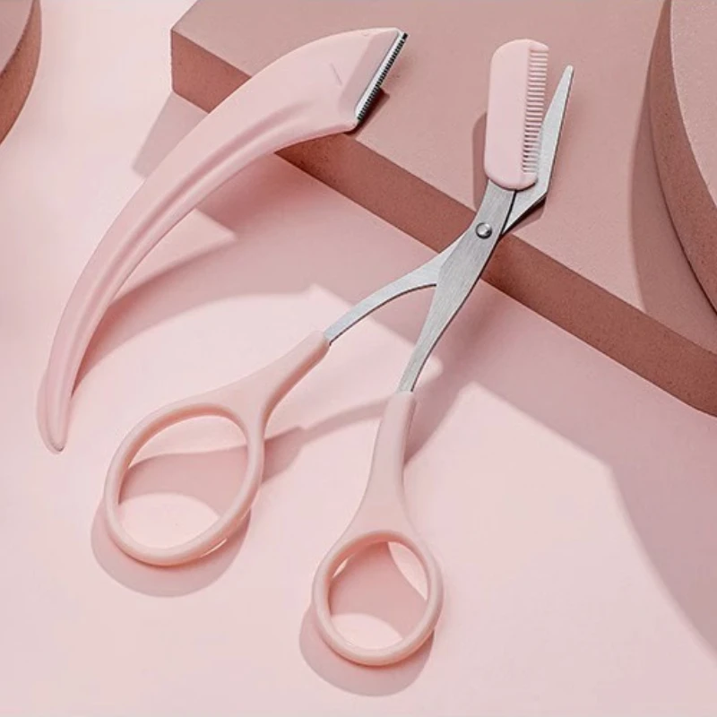1PC Safe Eyebrow Trimmer Stainless Steel Eyebrow Scissors with Comb Woman Hair Removal Shaver Eyebrows Shaping Makeup Tool