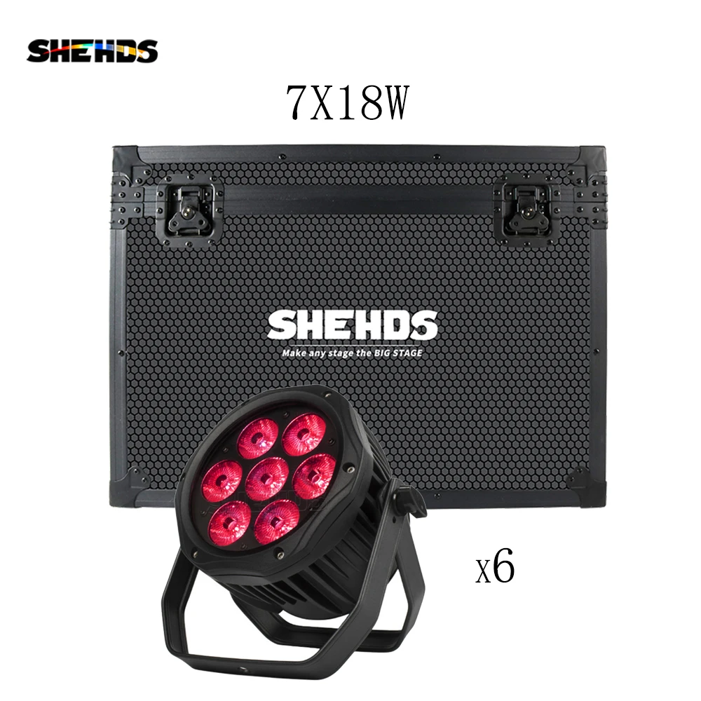 

Top Sale SHEHDS Aluminum IP65 Waterproof 7x18W/12W RGBW+UV LED Par Lights With Flight Case DMX Control For DJ Club Party Disco