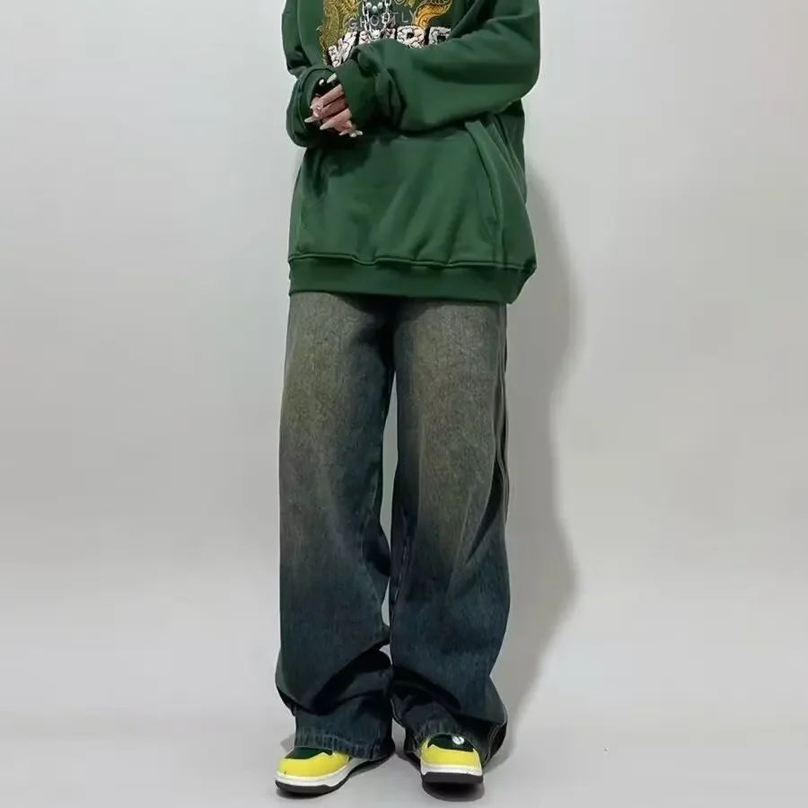 جينز بأرجل مستقيمة بقصة فضفاضة للرجال والنساء ، سراويل بأرجل واسعة ، طراز امريكي عصري ، سراويل غير رسمية ، موسم الربيع والخريف