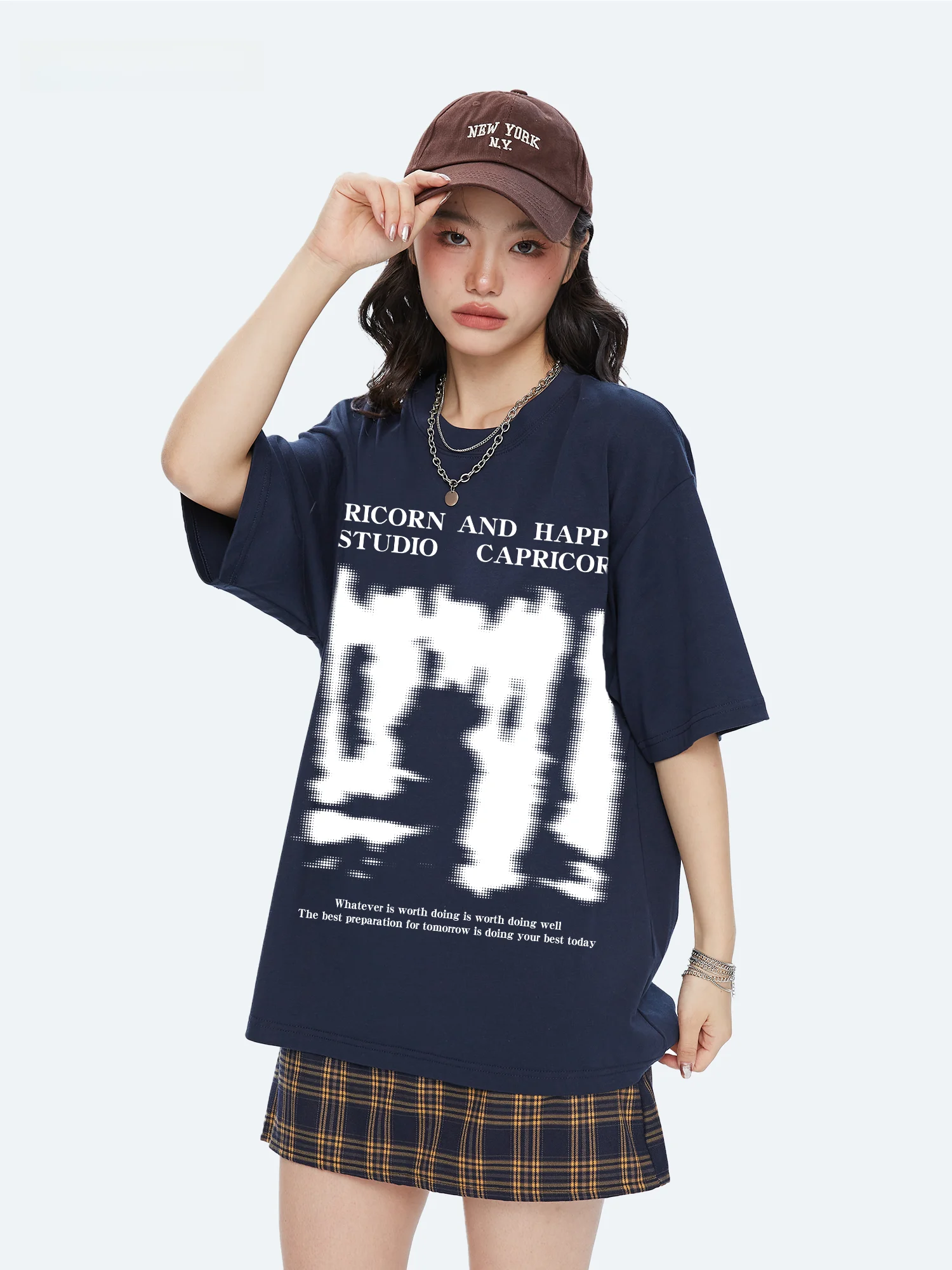 Capricorn Dark Shadow Letter Pure Cotton Short Sleeve Women's T-shirt Summer New Style Trendy Brand Half Sleeve Top